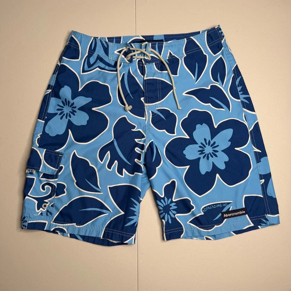 Abercrombie‎ & Fitch Mens Size 34 Blue Floral Board Shorts Swim Trunks Hibiscus